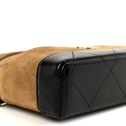 Chanel Suede Calfskin Shiny Lambskin Stitched Top Handle Slim Vanity With Chain Beige Black 9 of 11
