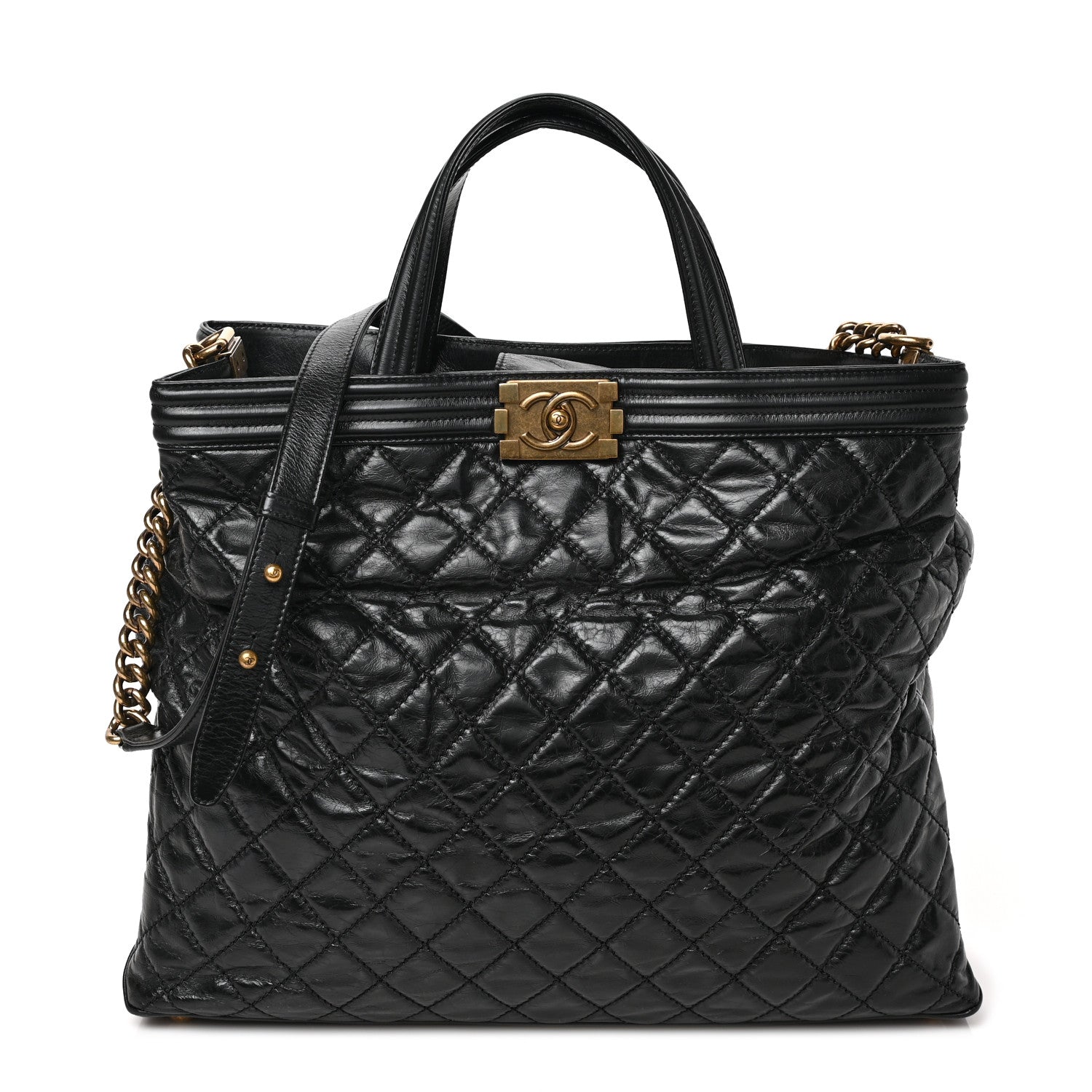 Chanel Glazed Calfskin Quilted Large Boy Tote Black 1 of 9