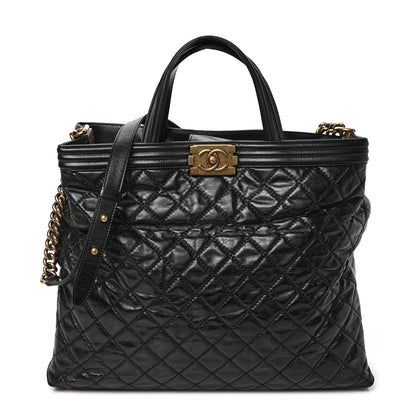 Chanel Glazed Calfskin Quilted Large Boy Tote Black 1 of 9