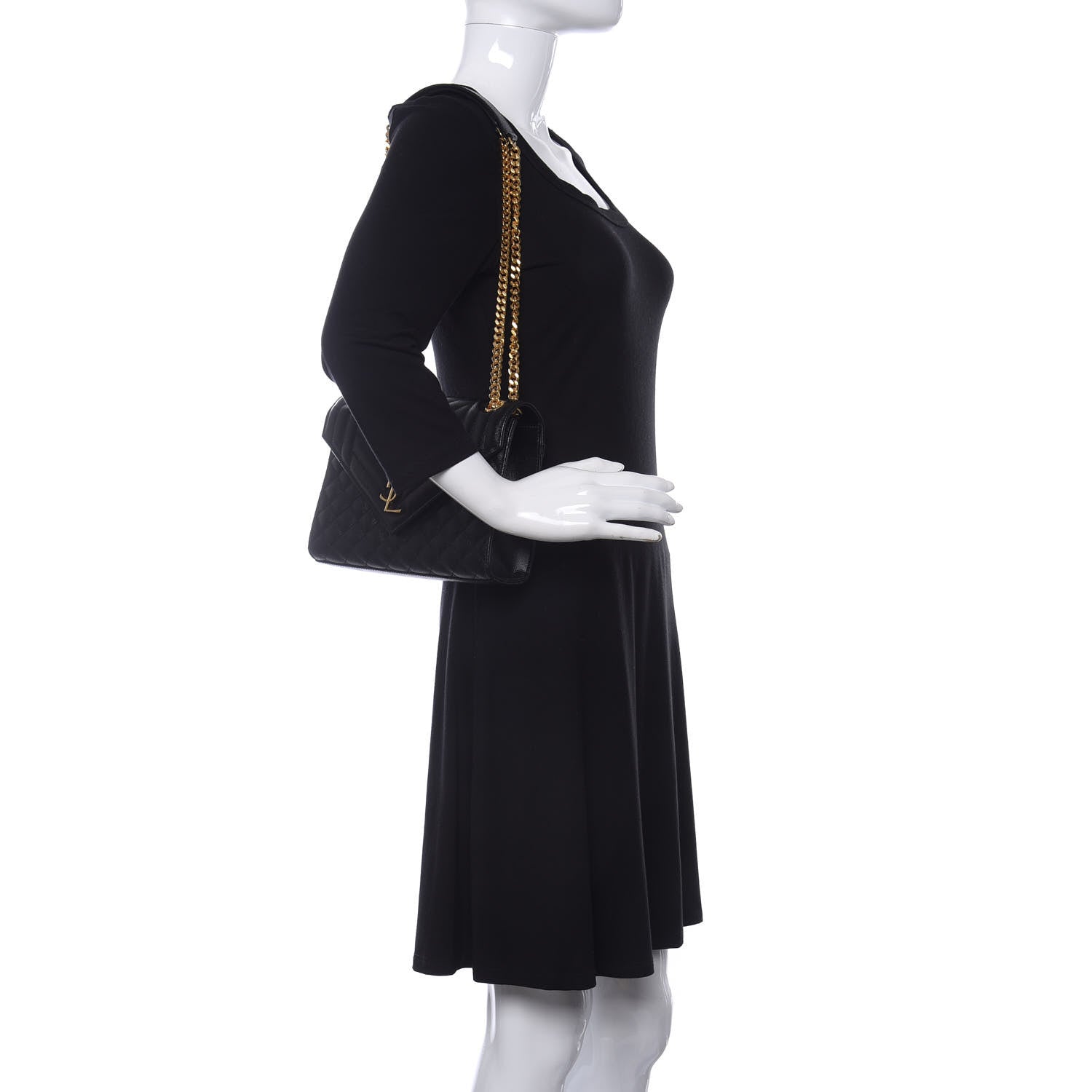 Saint Laurent Grain De Poudre Textured Mixed Matelasse Triquilt Medium Monogram Satchel Black 2 of 9