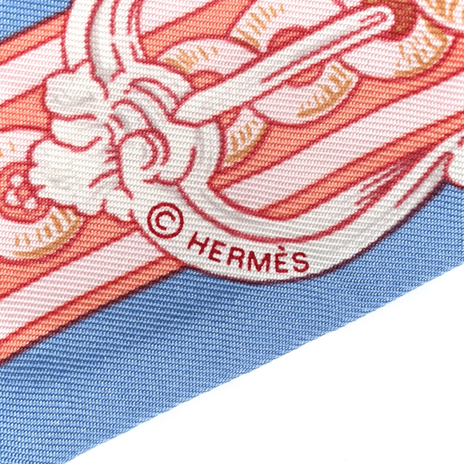 Hermes Silk Bride De Cour Twilly Blue Jean Rose White 4 of 5