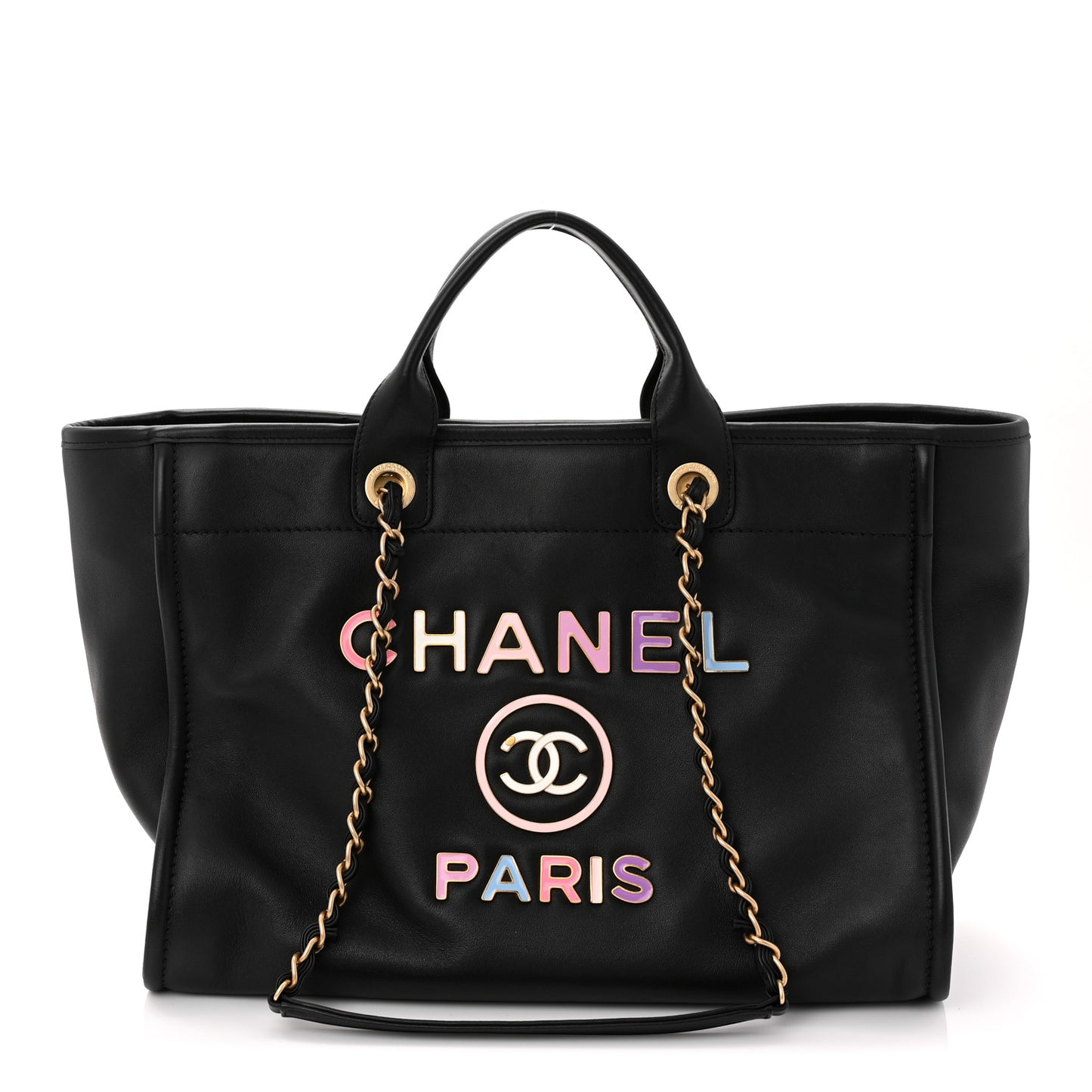 Calfskin Medium Deauville Tote Black Multicolor
