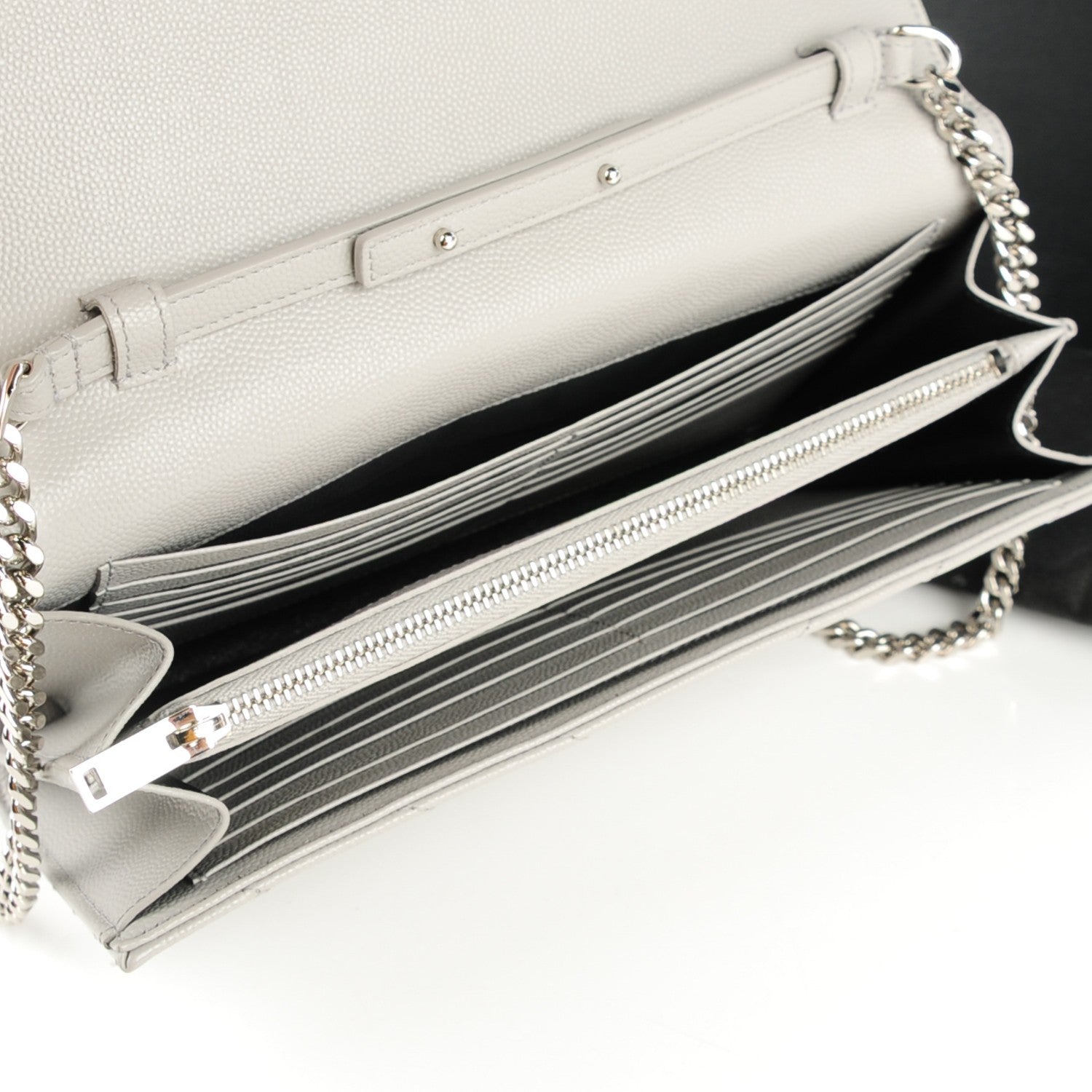 Saint Laurent Grain De Poudre Matelasse Chevron Monogram Chain Wallet Gris Souris 7 of 7