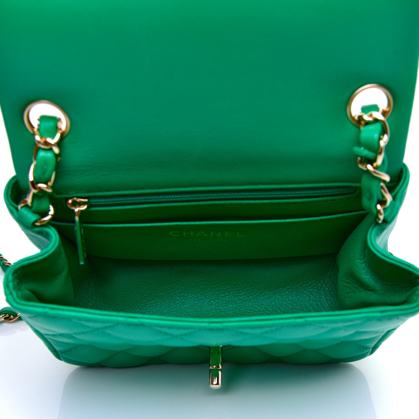 Lambskin Quilted Mini Square Flap Green