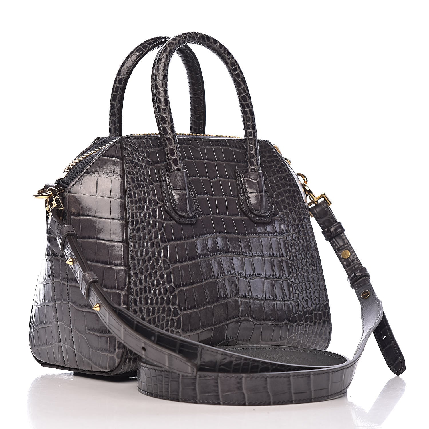 Givenchy Calfskin Crocodile Embossed Mini Antigona Storm Grey 3 of 10