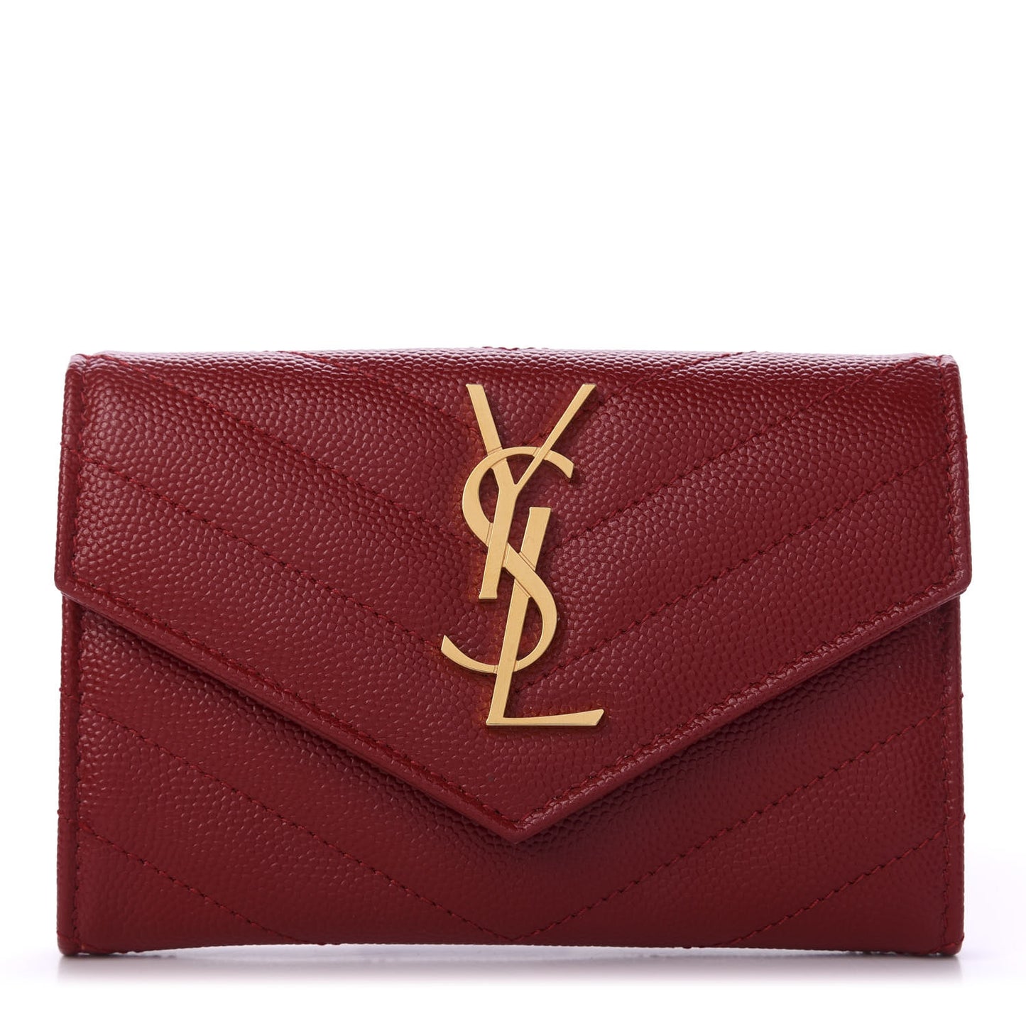 Grain De Poudre Matelasse Chevron Small Monogram Envelope Wallet Rouge Eros