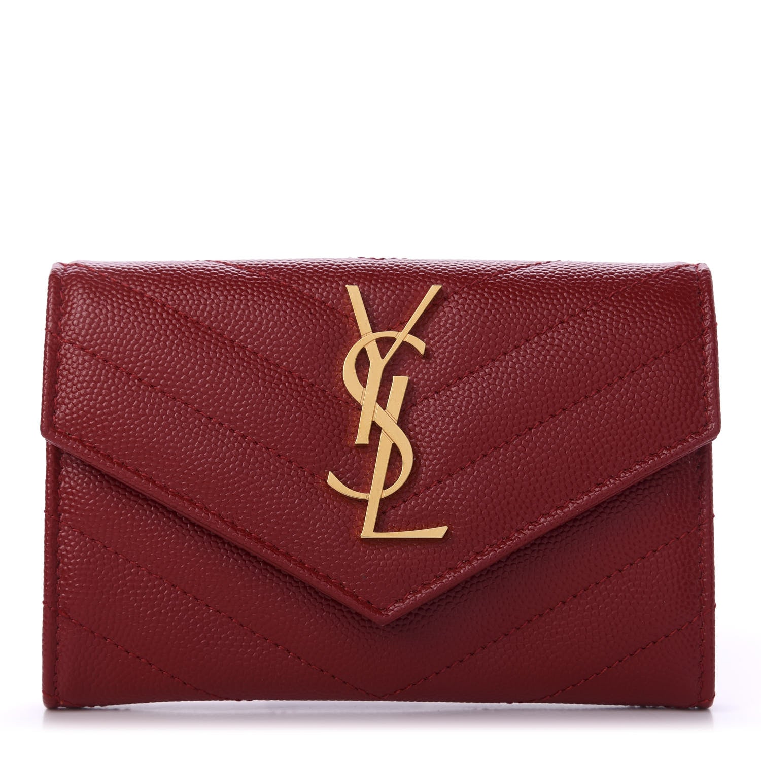 Saint Laurent Grain De Poudre Matelasse Chevron Small Monogram Envelope Wallet Rouge Eros 1 of 5