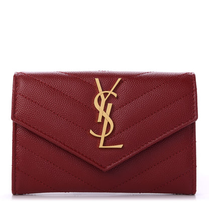 Saint Laurent Grain De Poudre Matelasse Chevron Small Monogram Envelope Wallet Rouge Eros 1 of 5