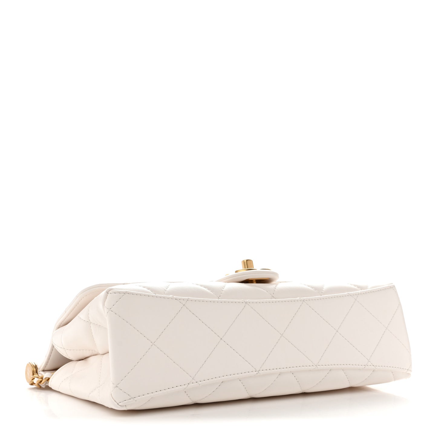 Shiny Lambskin Pearl Top Handle Flap Shopping Bag White