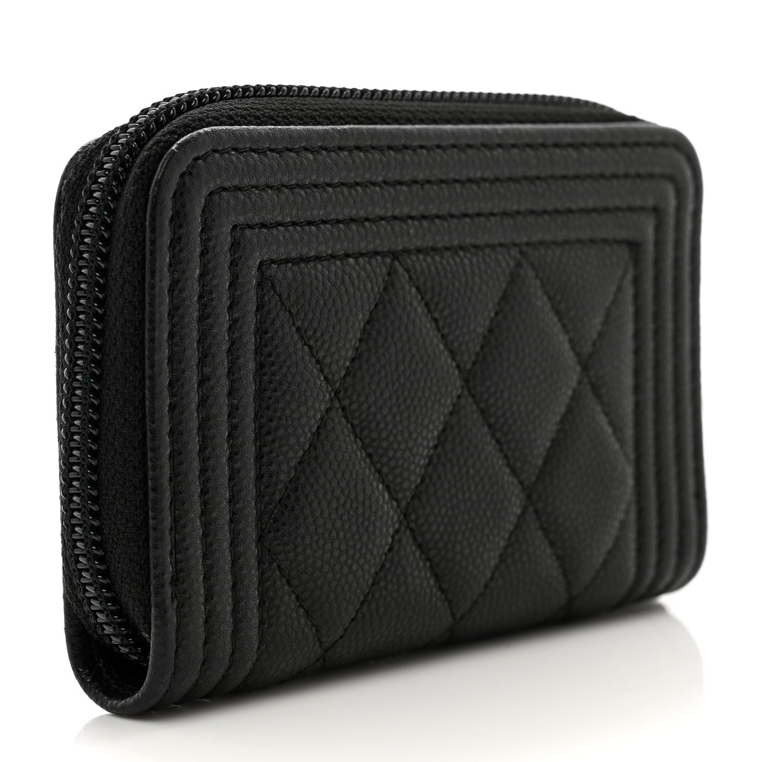 Chanel Caviar Quilted Boy Zip Around Coin Purse Wallet Black 3 of 7