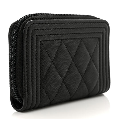 Chanel Caviar Quilted Boy Zip Around Coin Purse Wallet Black 3 of 7