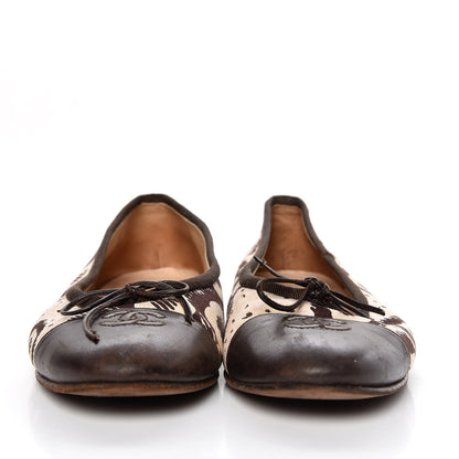 Chanel Lambskin Canvas Printed CC Cap Toe Ballerina Flats 39 Brown 2 of 13