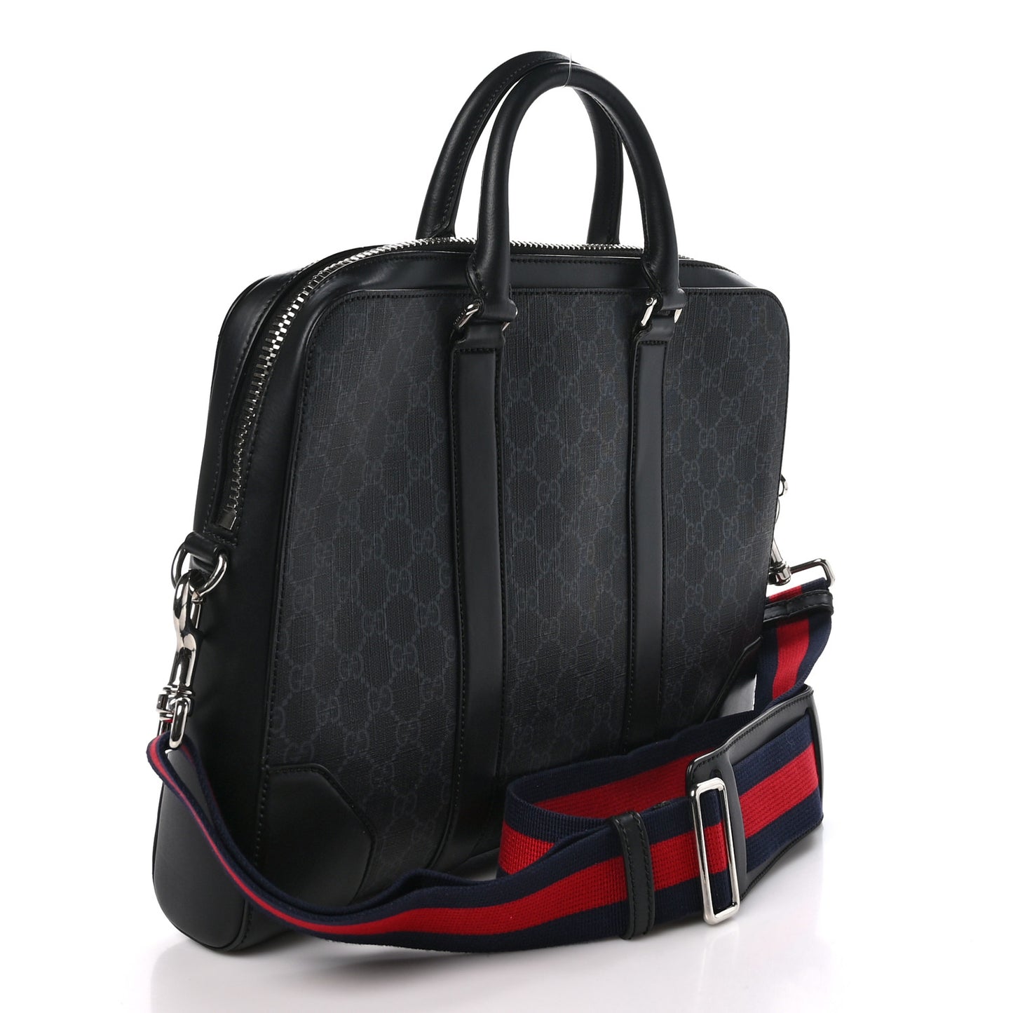 GG Supreme Monogram Appia Calfskin Web Briefcase Black