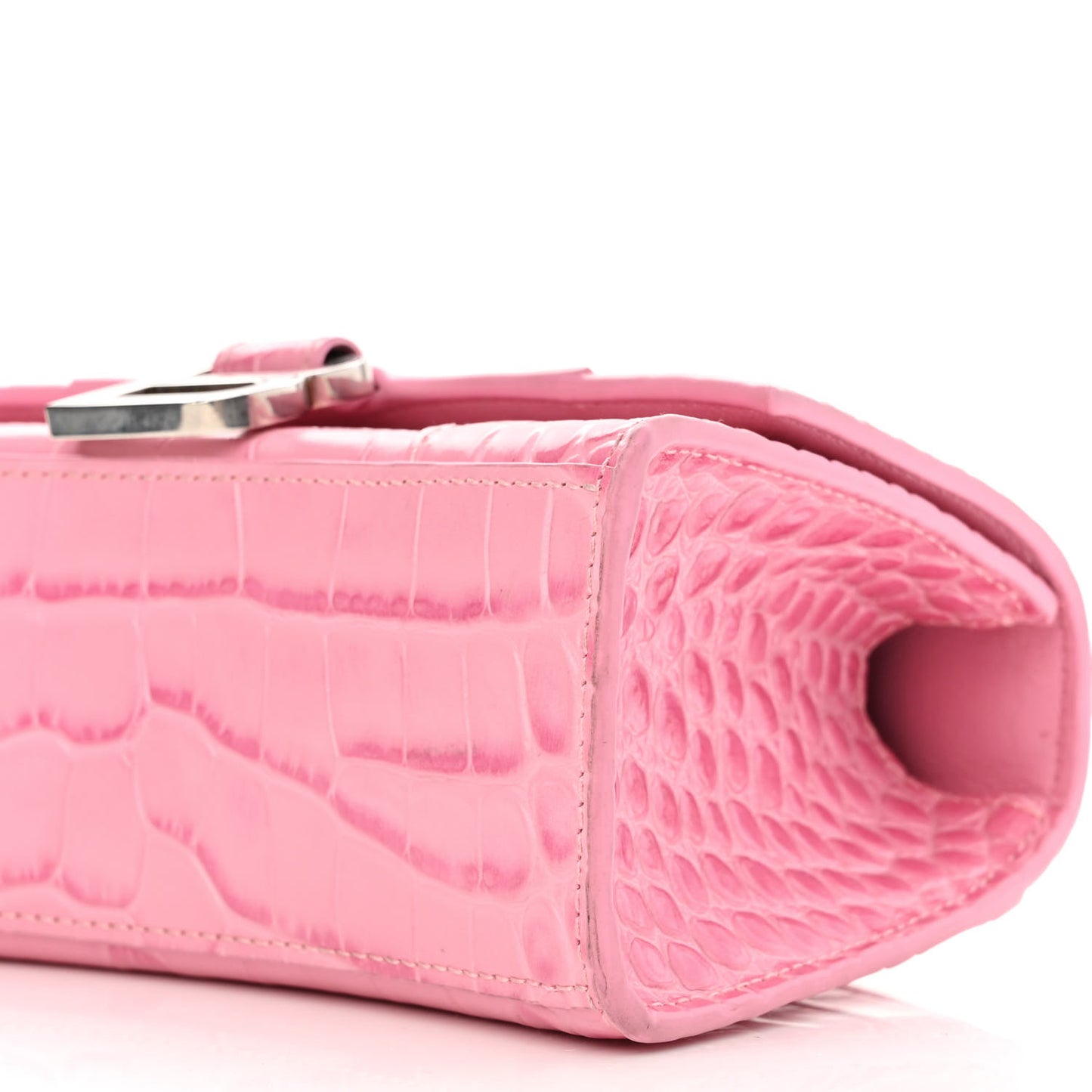 Shiny Calfskin Crocodile Embossed Hourglass Top Handle Bag XS Pink