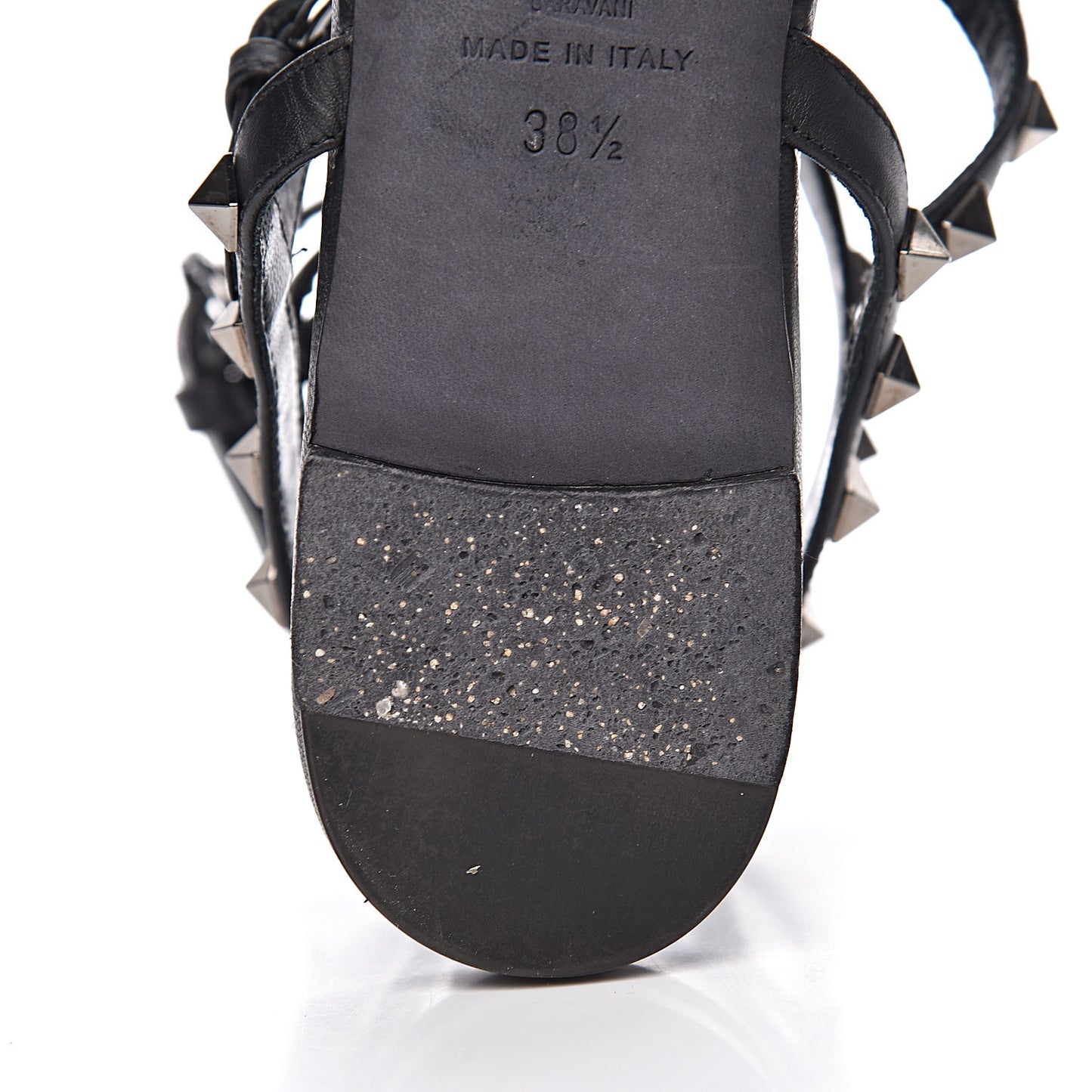 Nappa Rockstud Ankle Strap Flat Thong Sandals 38.5 Black