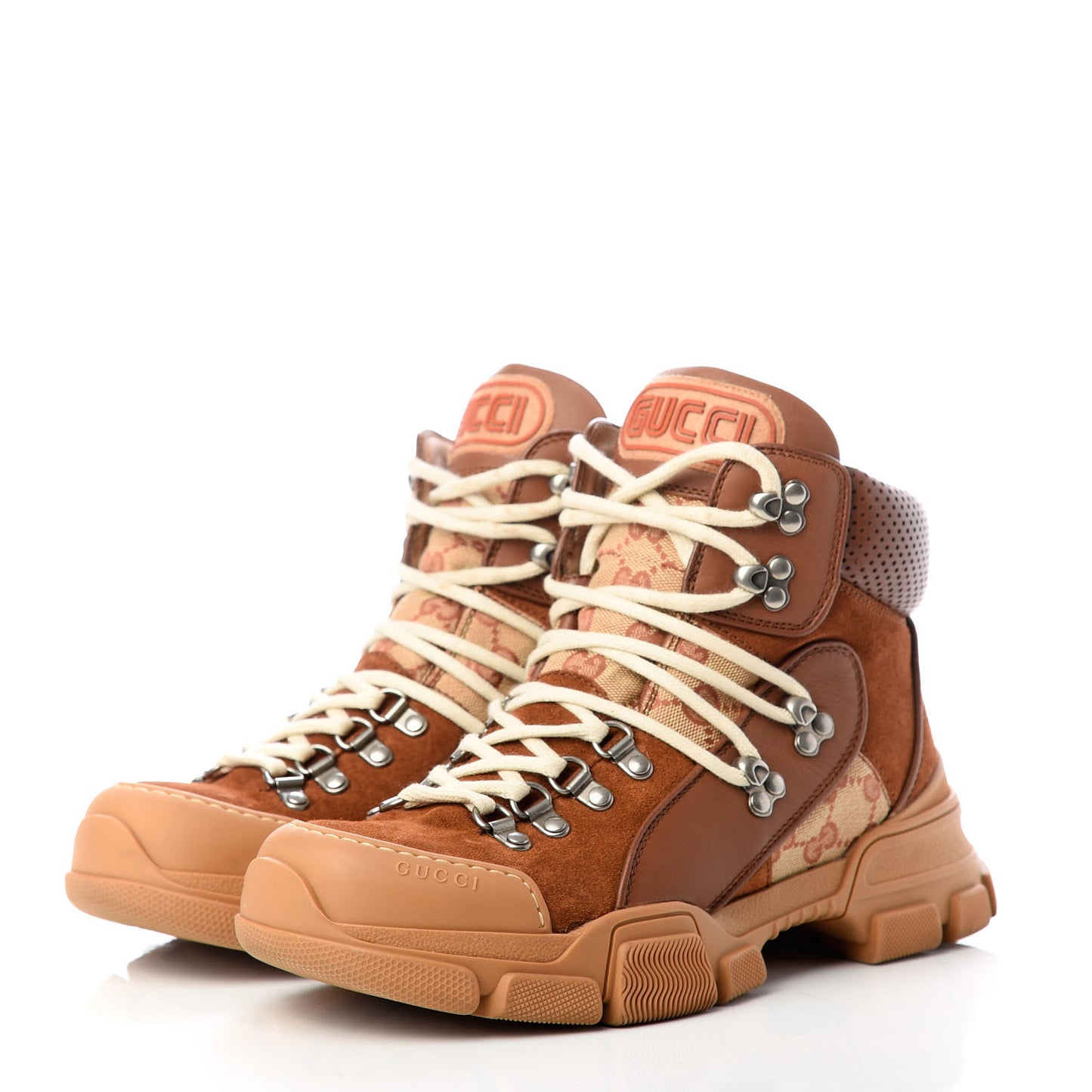 X SEGA Suede Calfskin GG Monogram Womens Flashtrek High-Top Sneakers 39 New Cuir Beige Ruggine