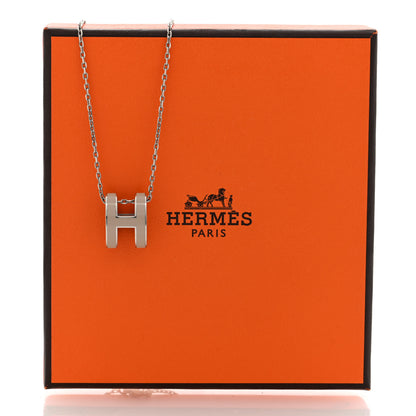 Hermes Lacquered Palladium Pop H Pendant Necklace Marron Glace 6 of 6