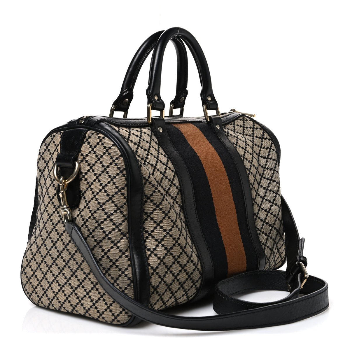Gucci Diamante Vintage Web Medium Boston Black 2 of 9