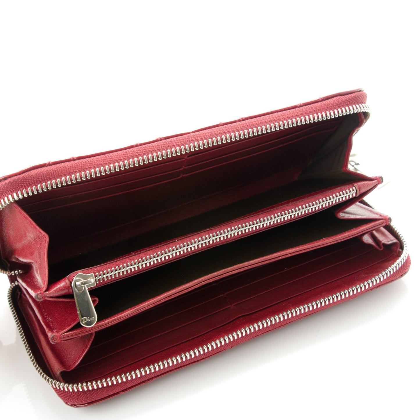 Patent Cannage Lady Dior Continental Zip Wallet Red
