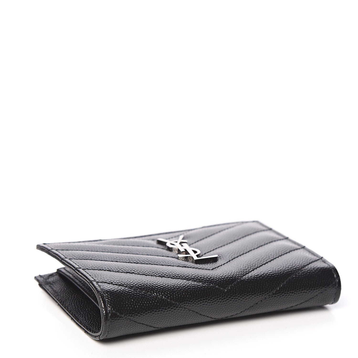 Saint Laurent Grain De Poudre Matelasse Chevron Monogram Zipped Two-Part Wallet Black 3 of 7