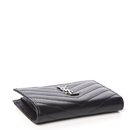 Saint Laurent Grain De Poudre Matelasse Chevron Monogram Zipped Two-Part Wallet Black 3 of 7