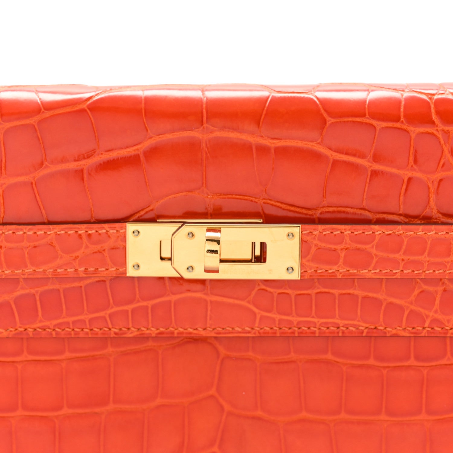 Hermes Shiny Alligator Kelly Longue Wallet Orange 8 of 11