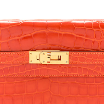 Hermes Shiny Alligator Kelly Longue Wallet Orange 8 of 11