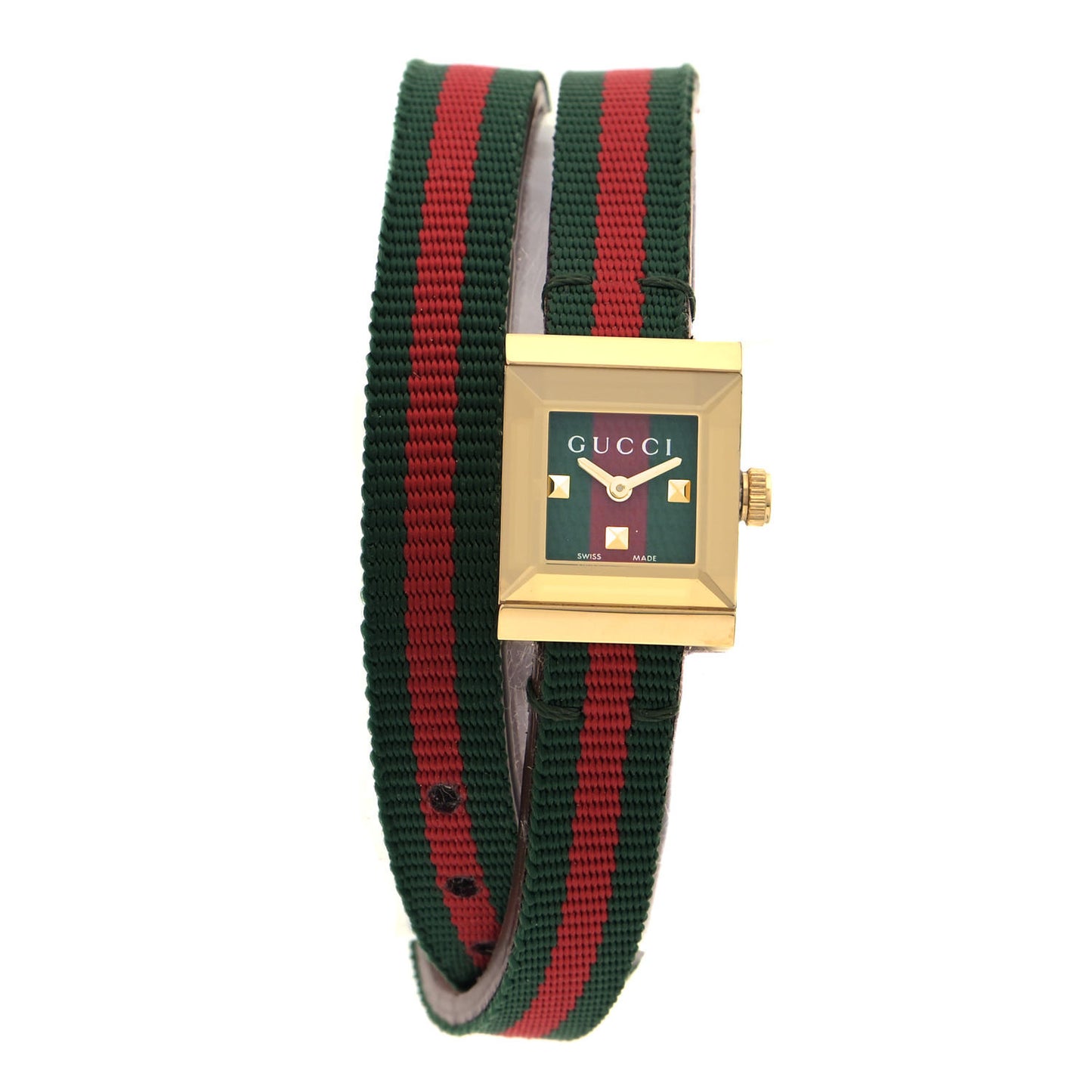 Stainless Steel Nylon 14mm Web G-Frame Square Double Wrap Quartz Watch Green
