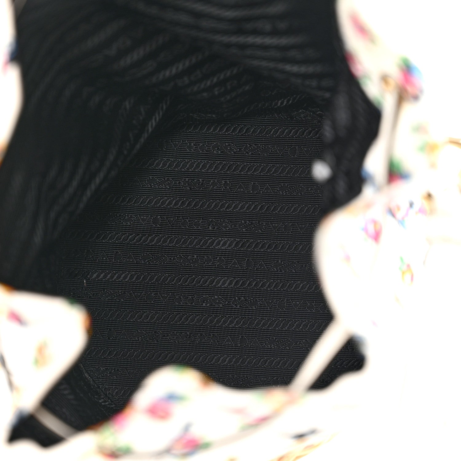 Prada Wicker Canvas Floral Print Bucket Bag White Multicolor 5 of 11