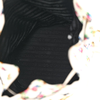 Prada Wicker Canvas Floral Print Bucket Bag White Multicolor 5 of 11