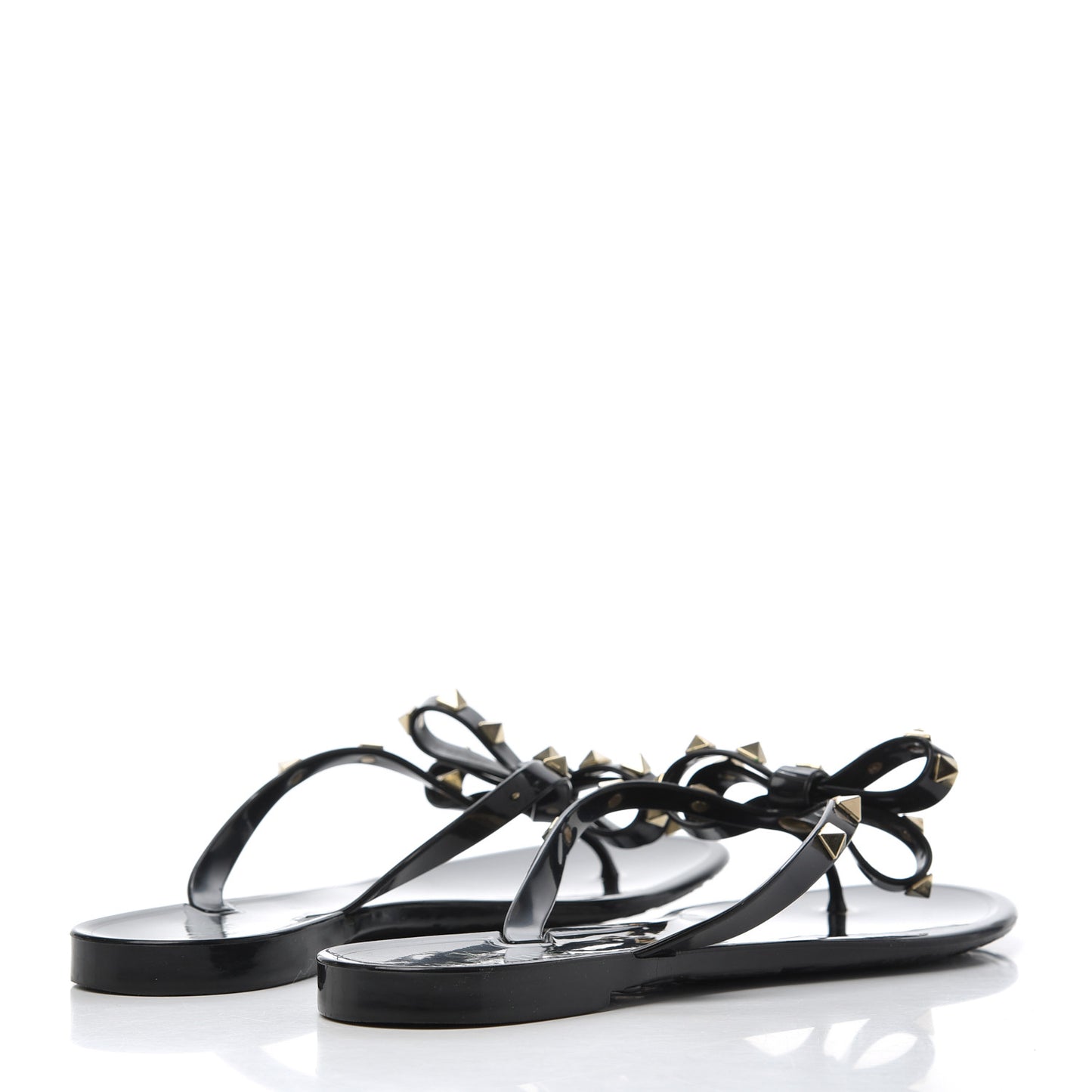 PVC Jelly Rockstud Bow Thong Sandals 40 Black