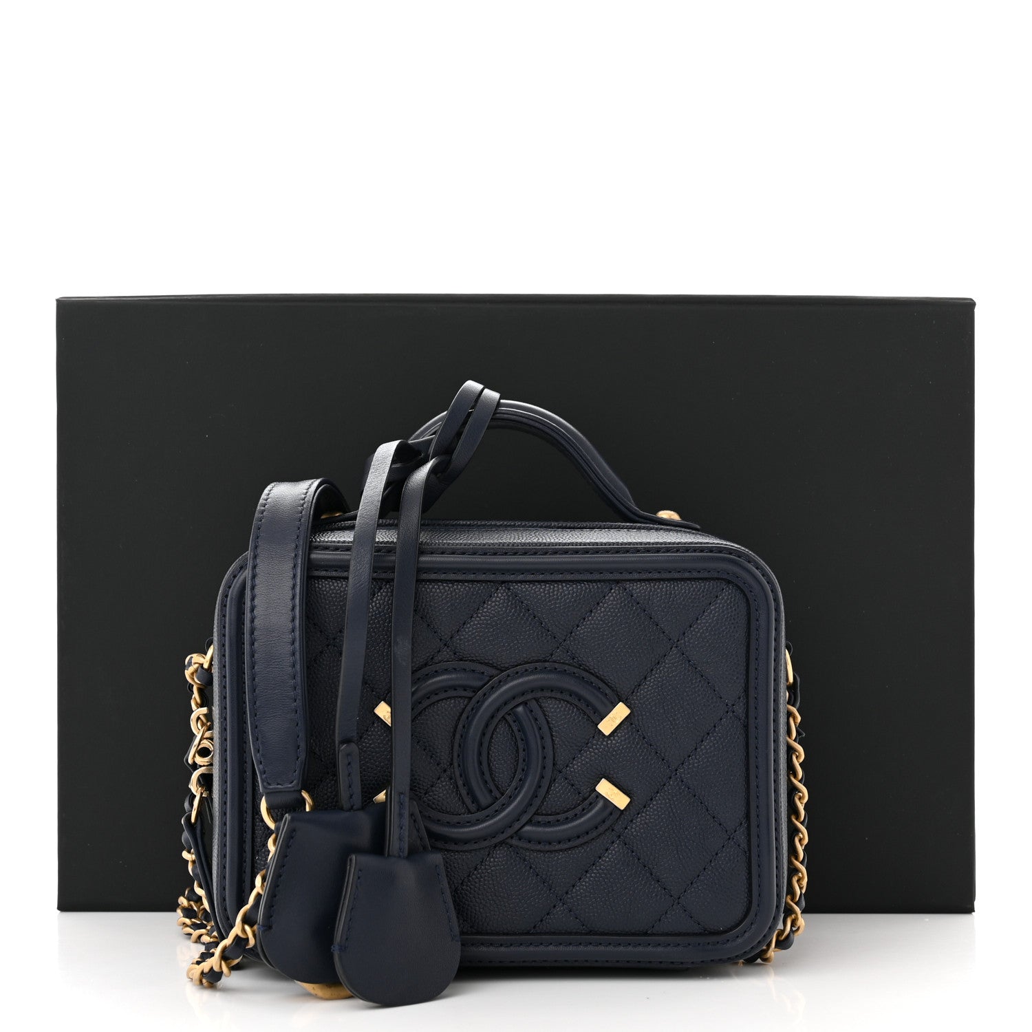 Chanel Caviar Quilted Small CC Filigree Vanity Case Navy 13 of 13