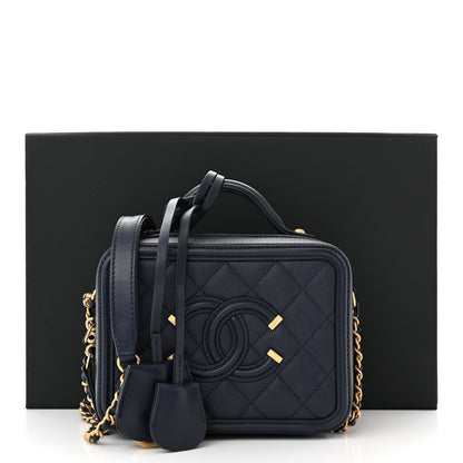Chanel Caviar Quilted Small CC Filigree Vanity Case Navy 13 of 13
