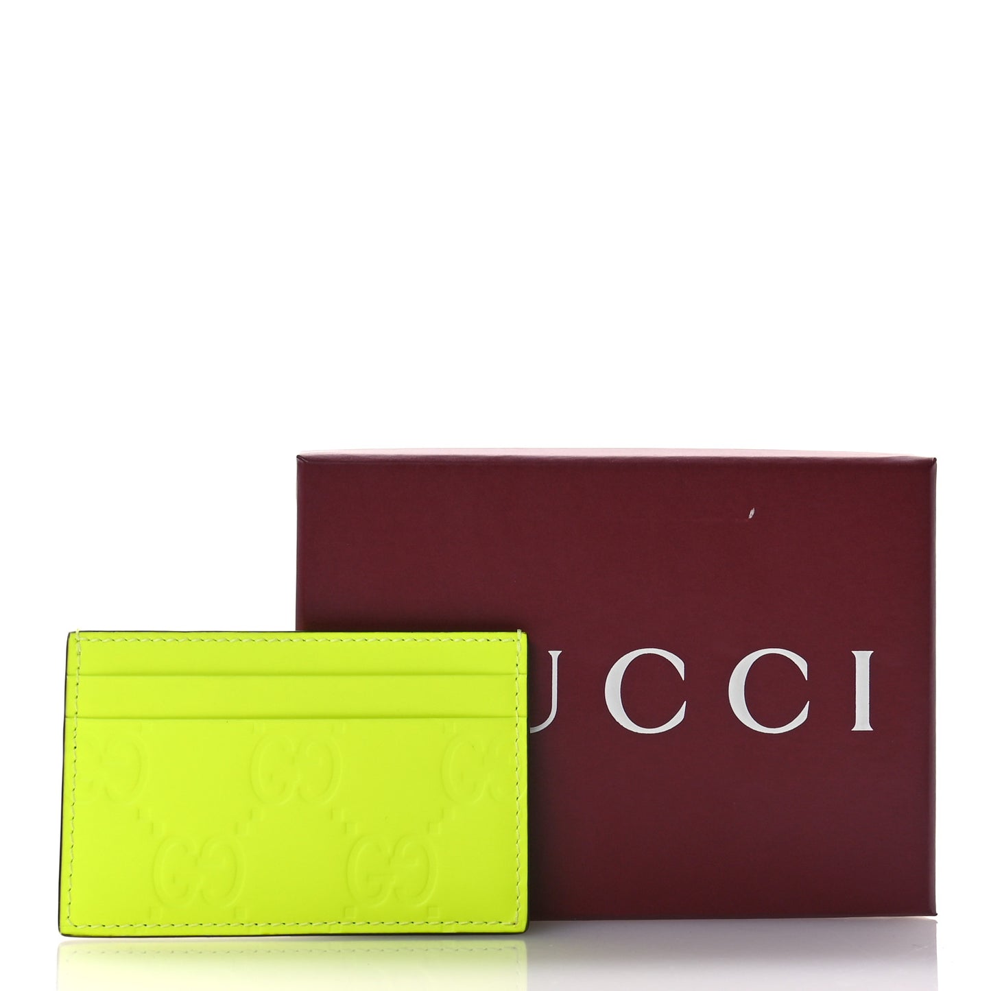Rubber Effect GG Embossed Card Holder Fluorescent Yellow