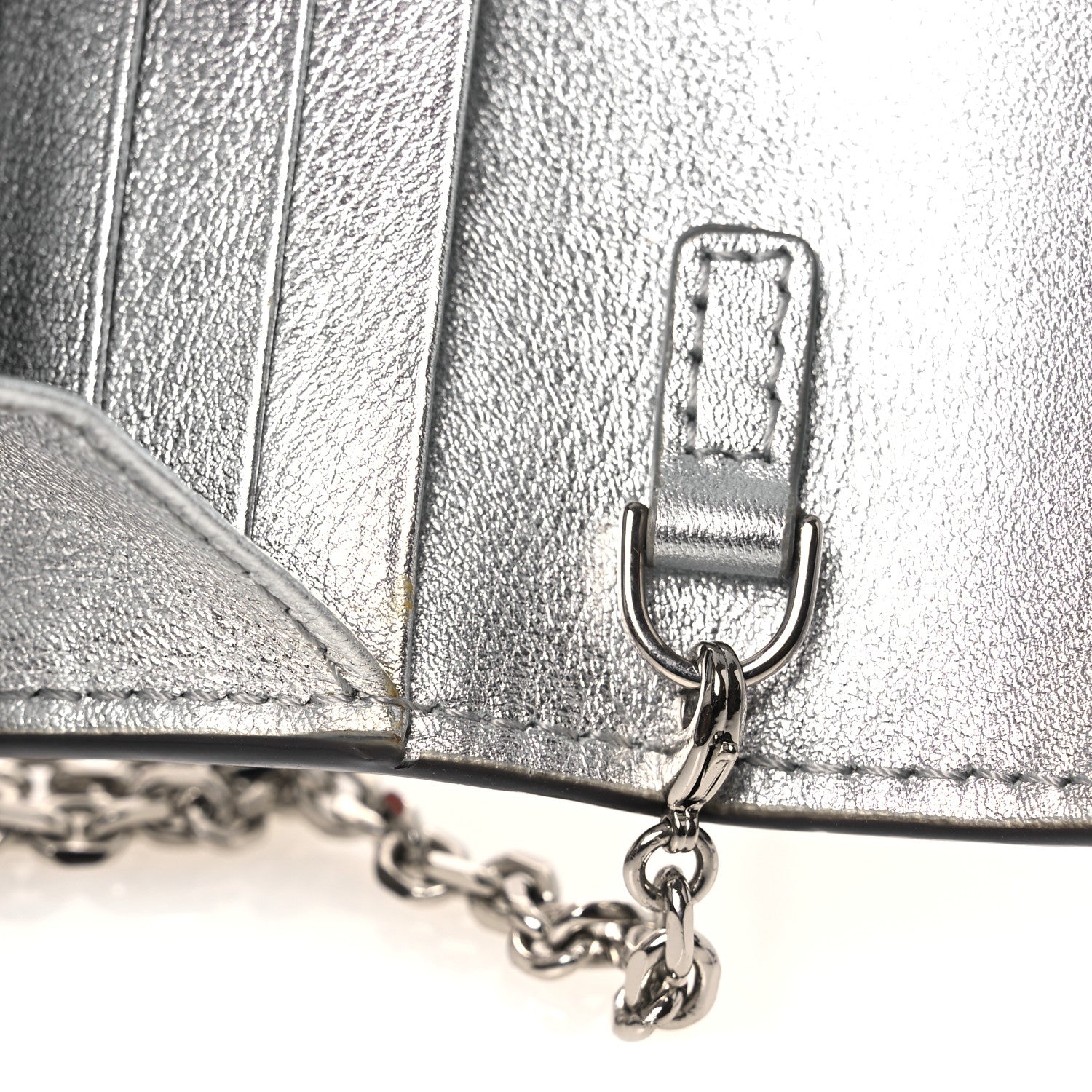 Fendi Metallic Calfskin Continental Wallet On Chain Argento