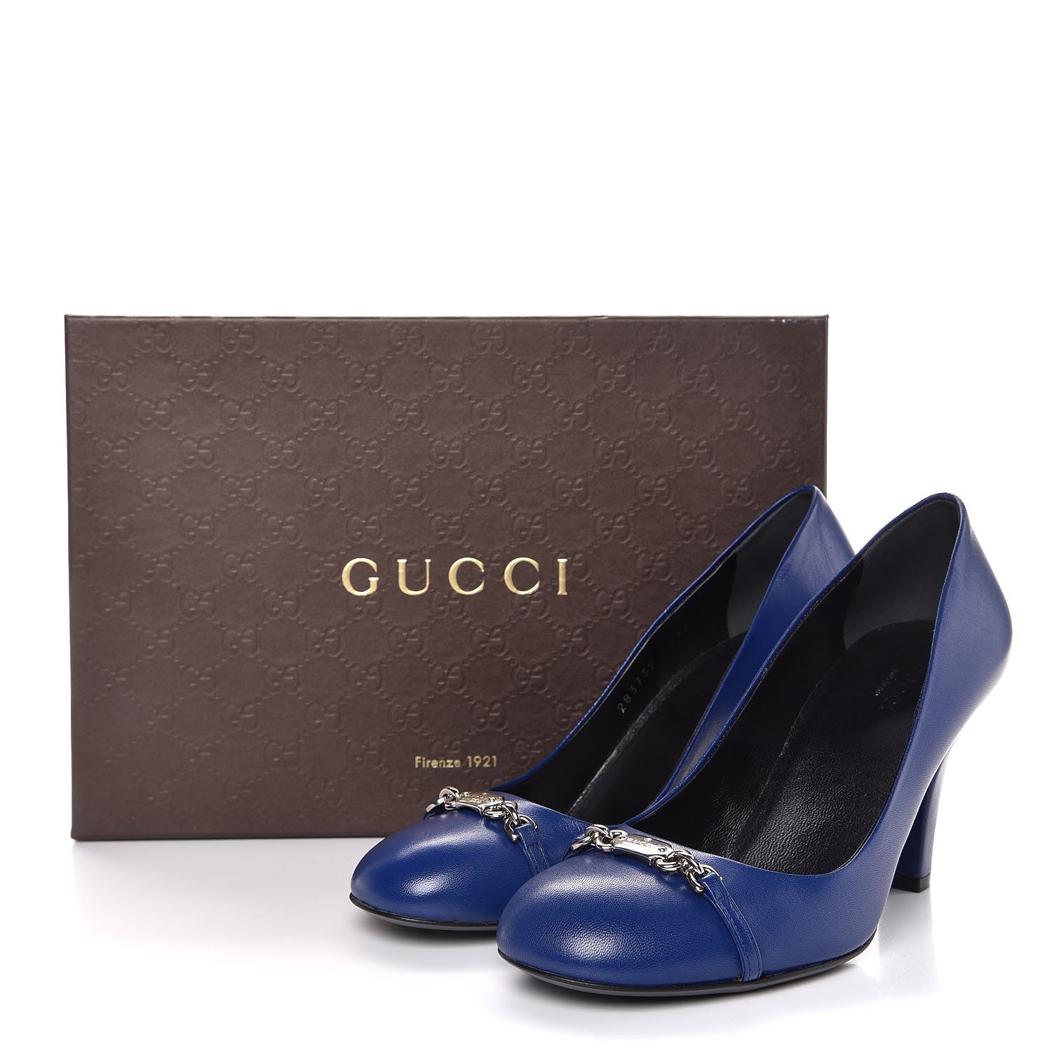 Gucci Nappa Logo Plate Round Toe Pumps 37 Zaffiro 11 of 11
