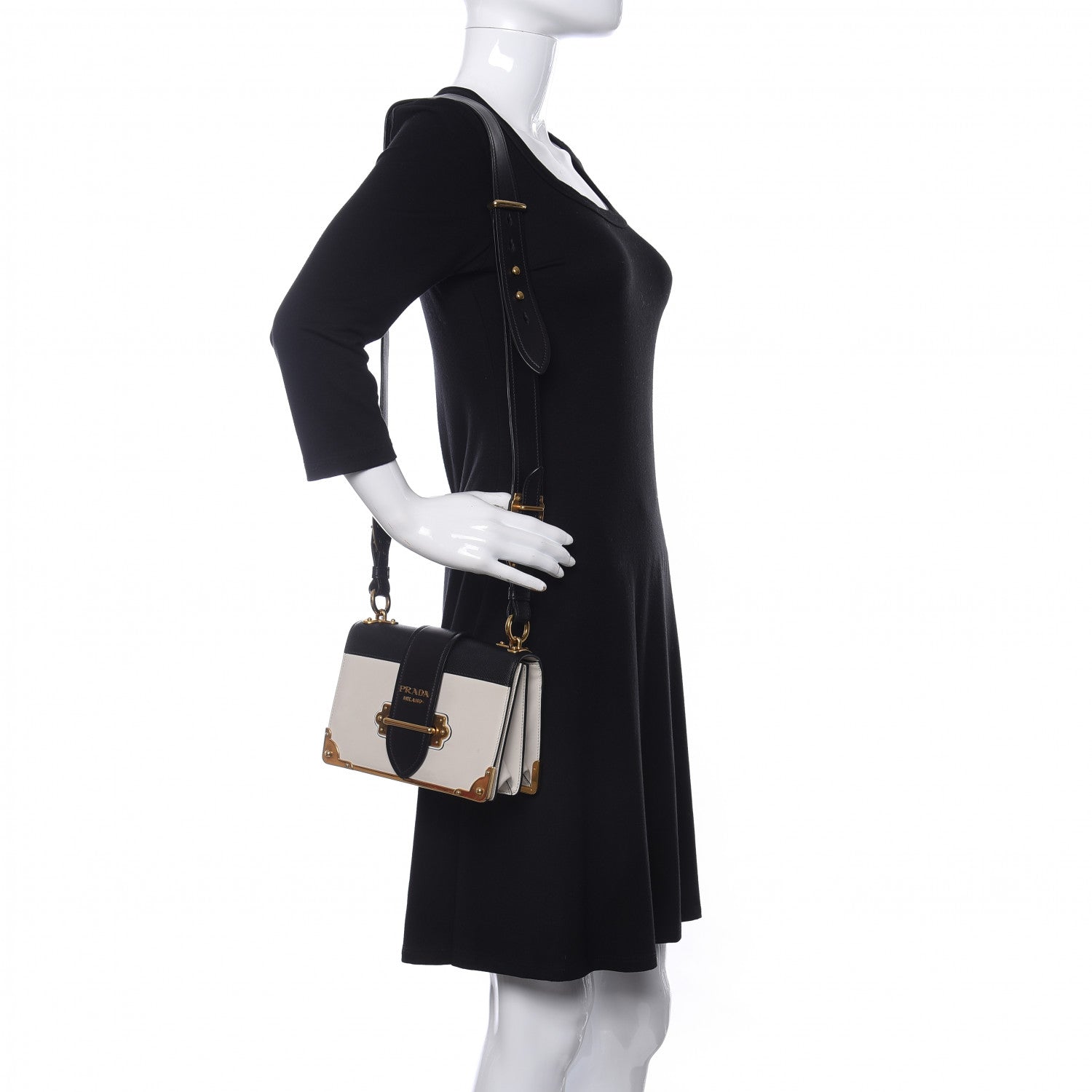Prada City Calf Saffiano Cahier Bag Talco Black 2 of 9