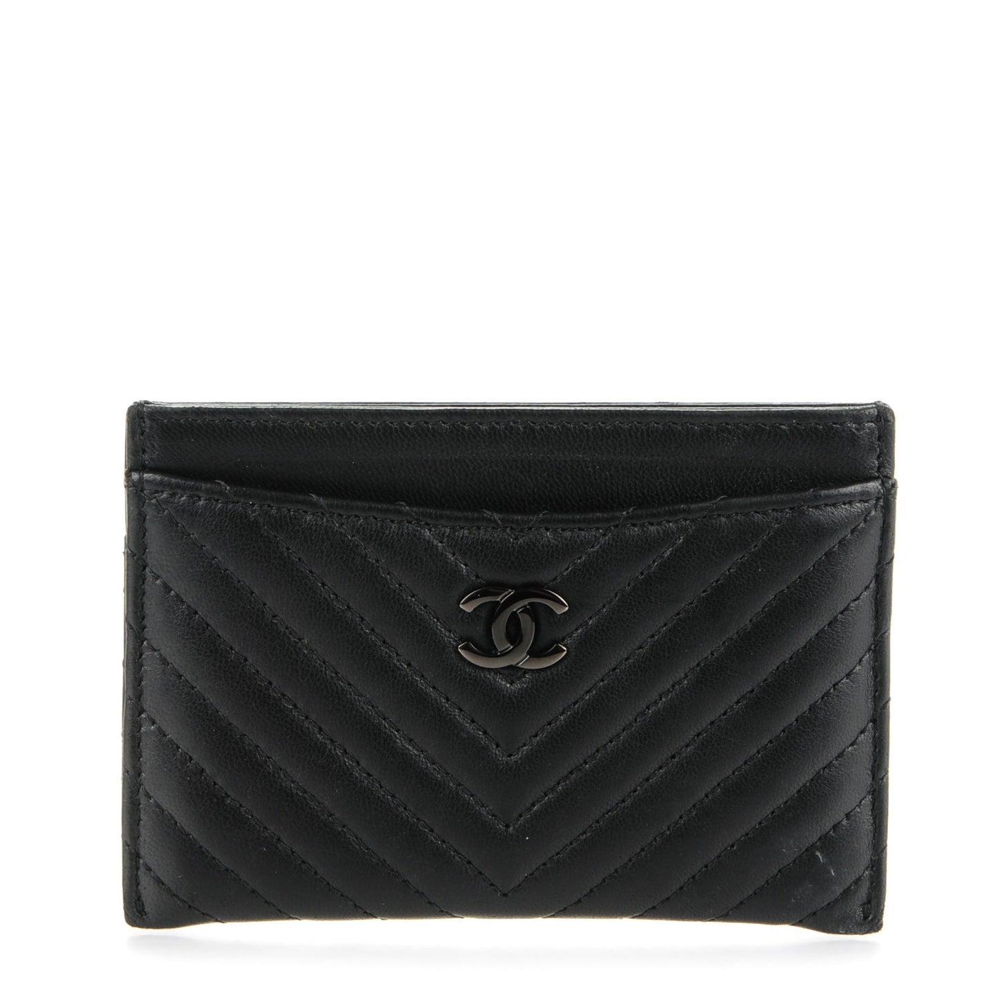 Lambskin Chevron Quilted Card Holder So Black