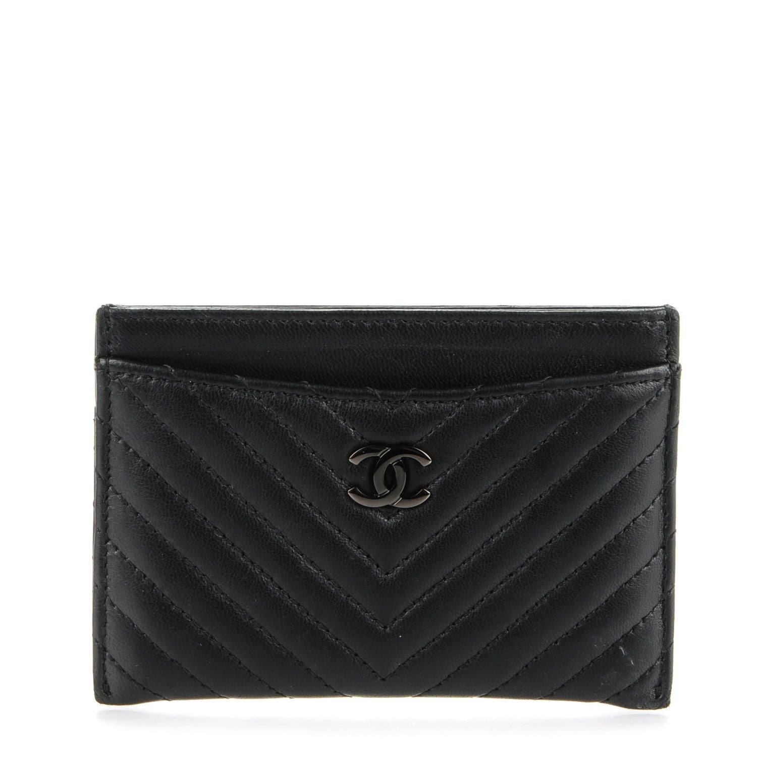 Chanel Lambskin Chevron Quilted Card Holder So Black 1 of 8