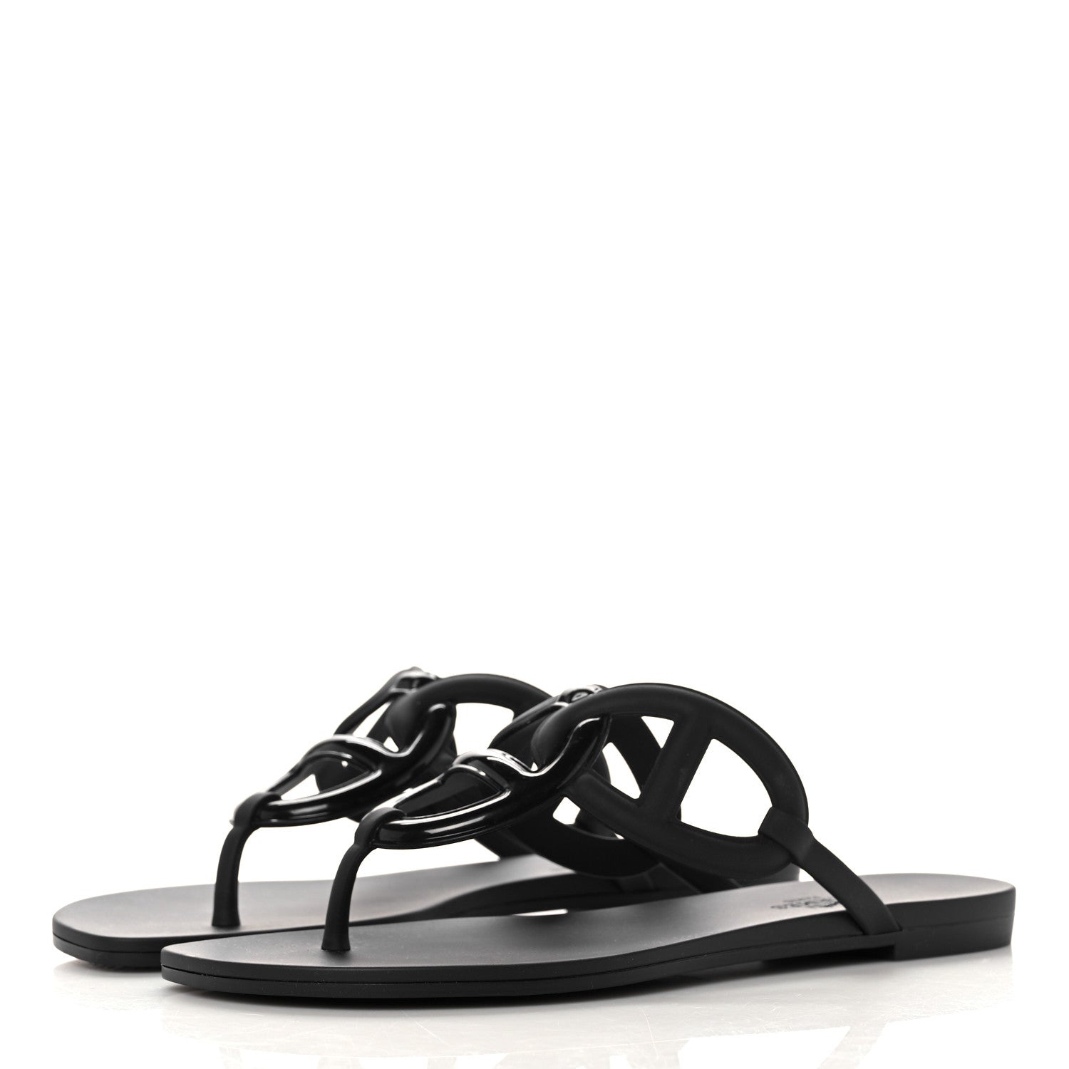 Hermes Rubber Womens Egerie Sandals 37 Black 3 of 9