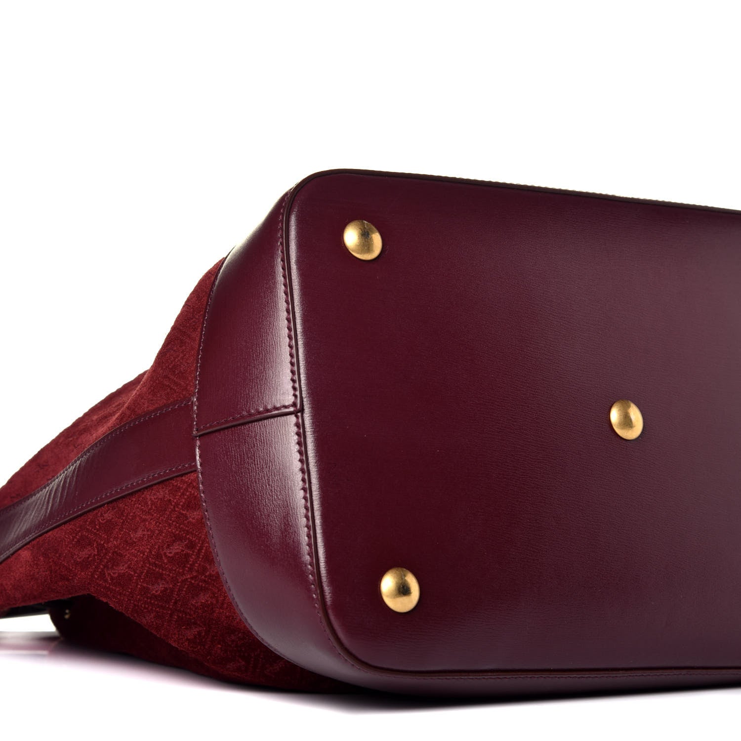 Saint Laurent Suede All-Over Monogram Bucket Bag Burgundy 8 of 9