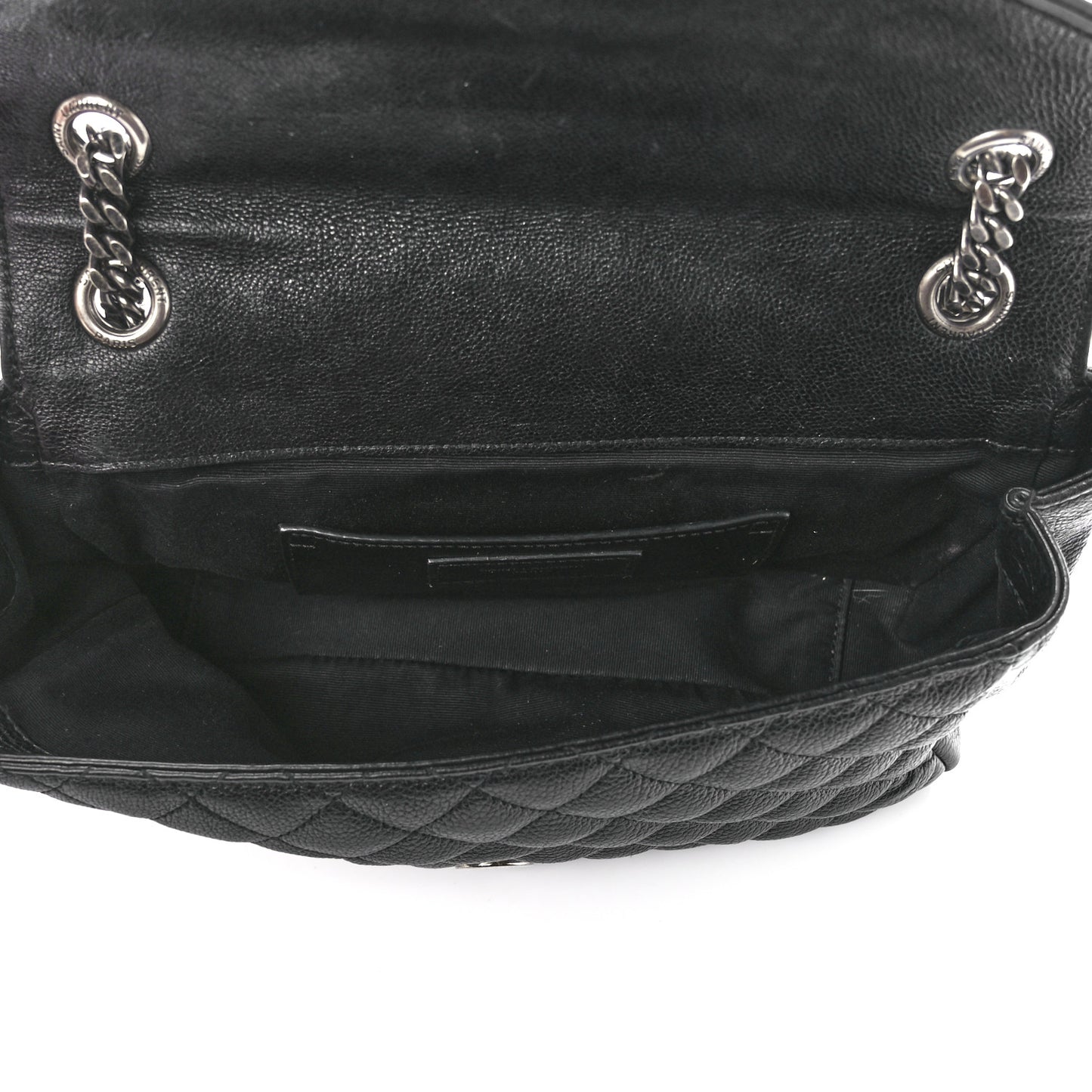 Sheepskin Tri-Quilt Monogram Medium College Bag Black