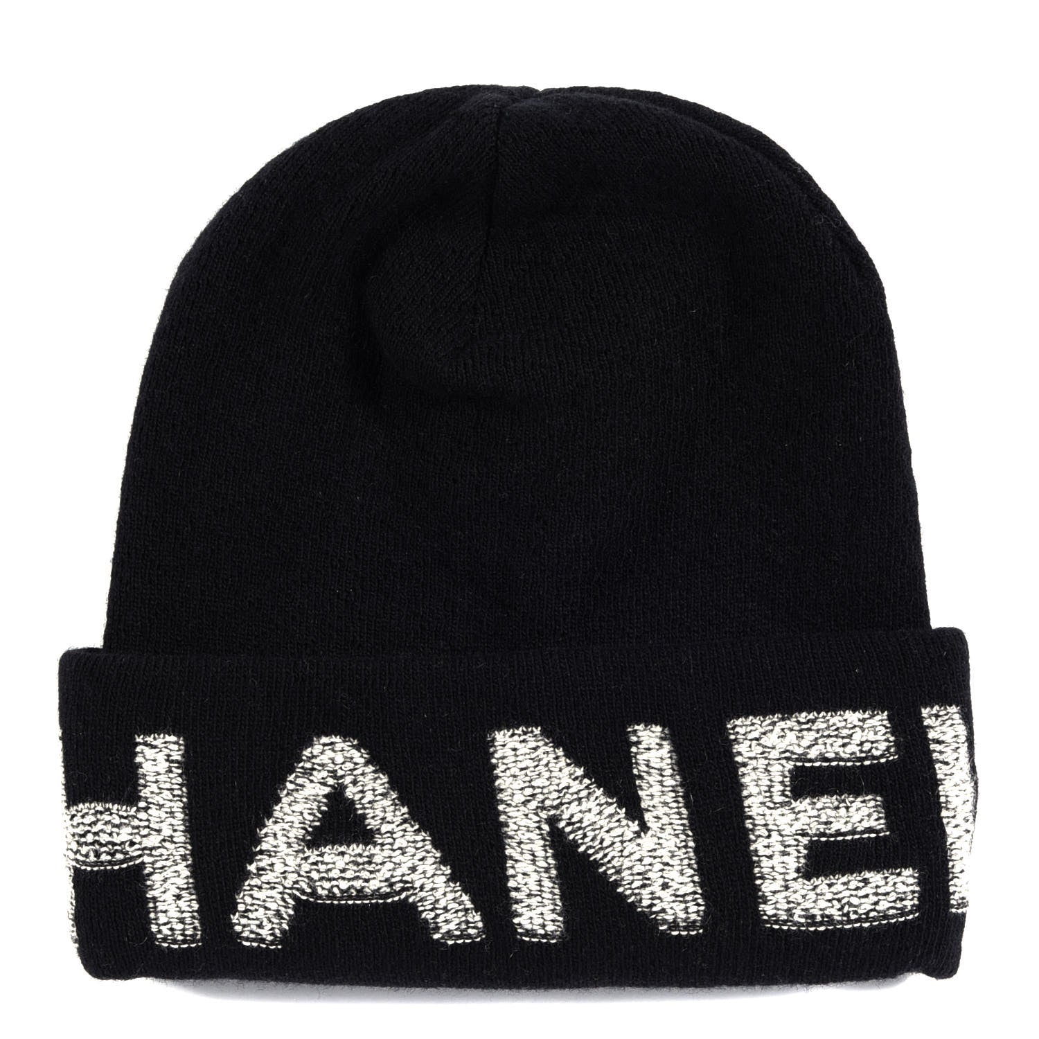 Chanel Cashmere Logo Beanie Hat Black Light Grey 1 of 3