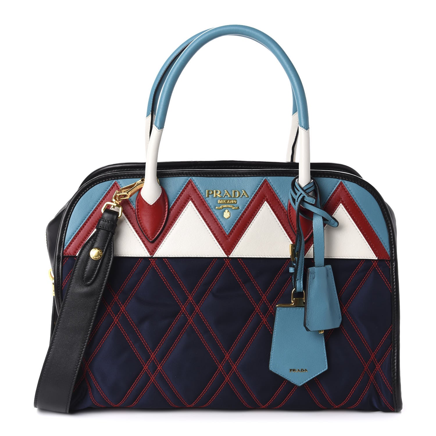 Prada Tessuto Nylon Quilted Impunturato Bauletto Baltico Fuoco 1 of 11