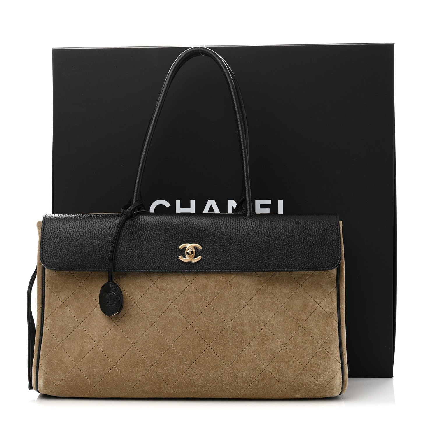 Grained Calfskin Suede Urban Essentials Large Shopping Bag Dark Beige Black Dark Beige Black