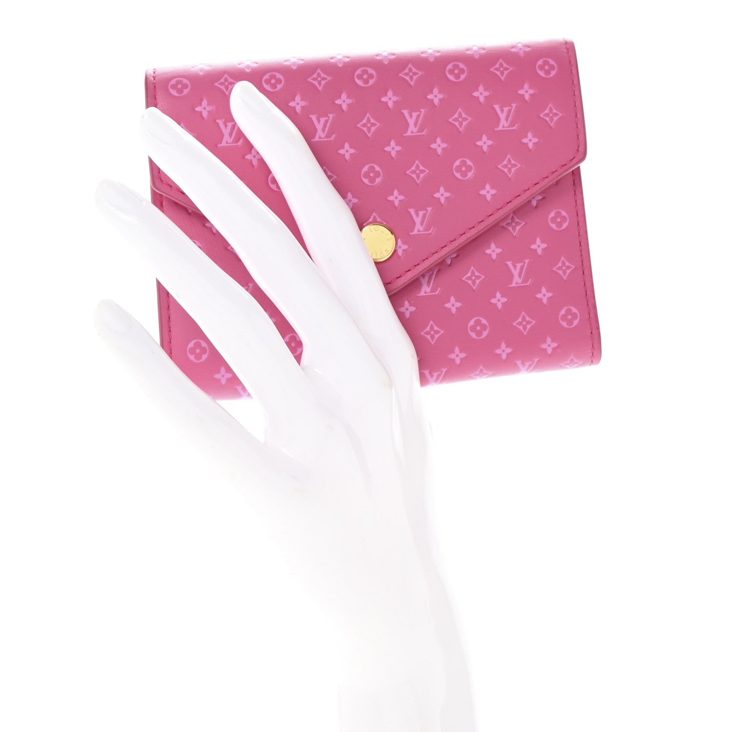 Louis Vuitton Calfskin Nanogram Embossed Victorine Wallet Rose 2 of 6