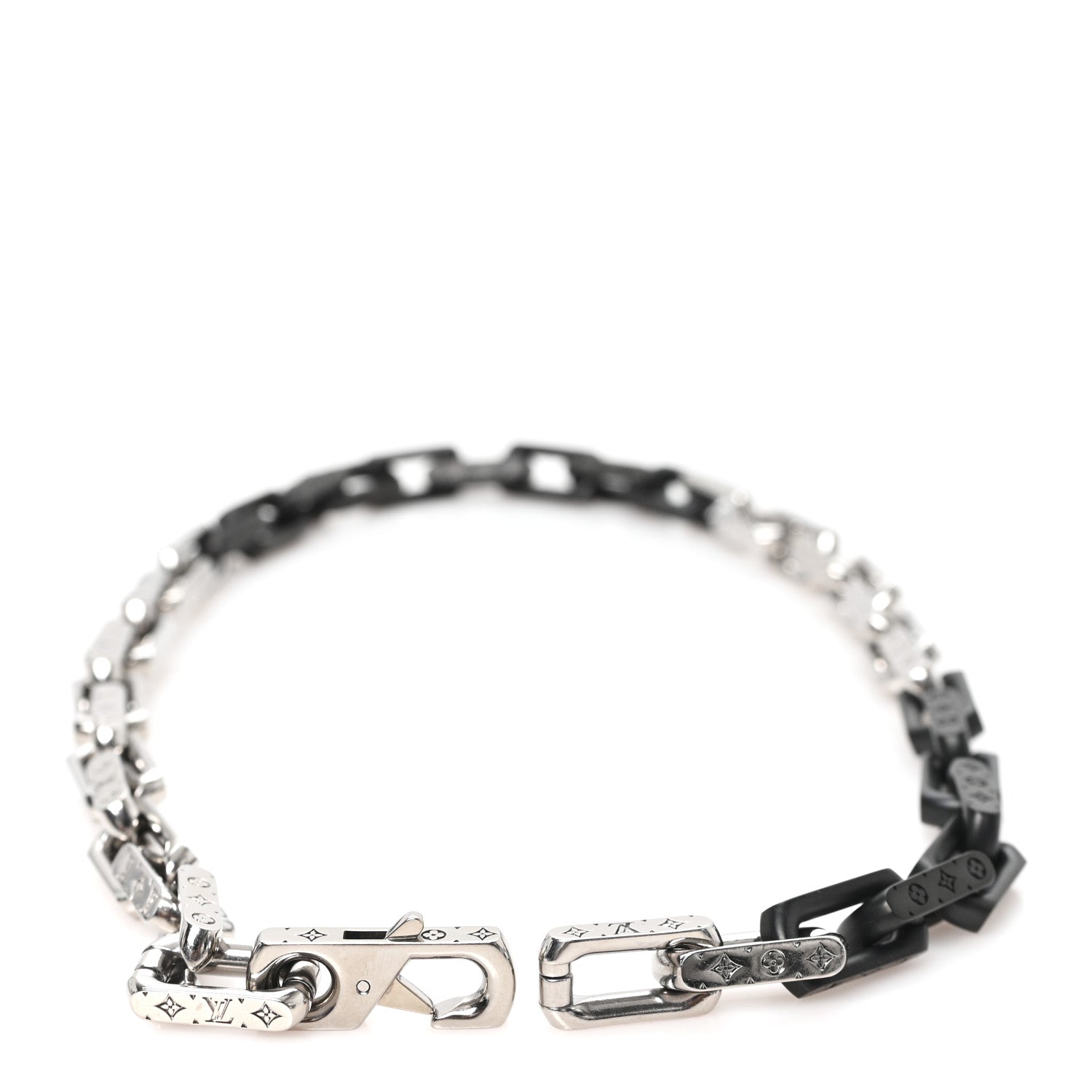 Louis Vuitton Metal Engraved Monogram Chain Necklace Silver Black 4 of 5