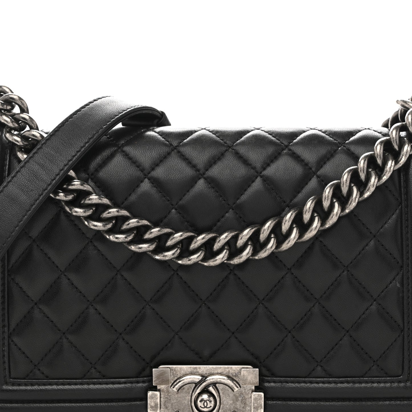 Lambskin Quilted Medium Boy Flap Black