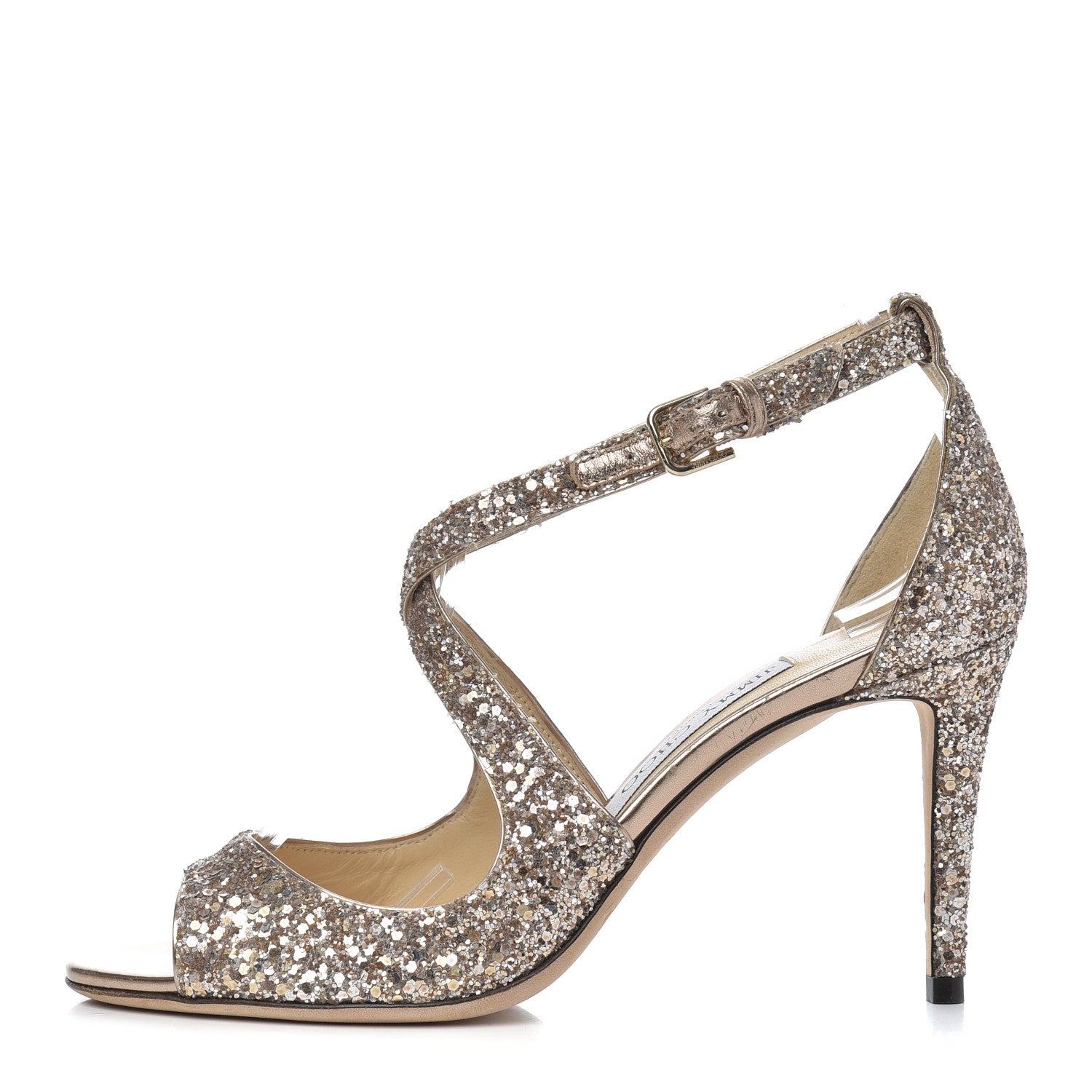 Jimmy Choo Glitter Lang Sandals 37.5 Gold 1 of 15