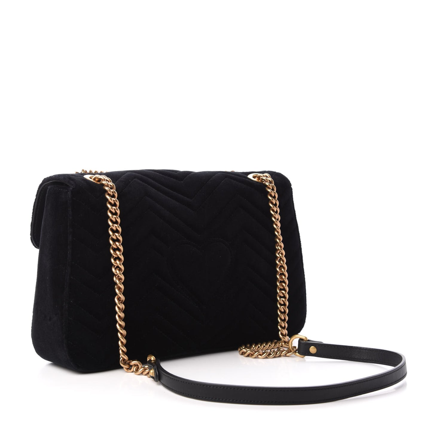 Velvet Matelasse Loved Embroidered Medium GG Marmont Shoulder Bag Black